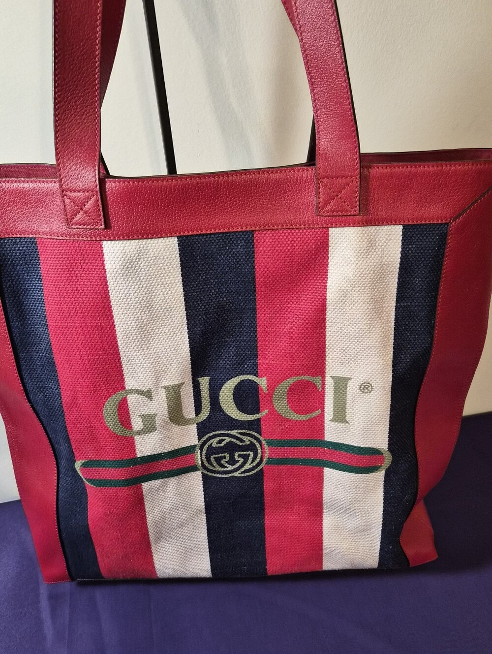 Gucci Logo Stripe Canvas Tote Bag